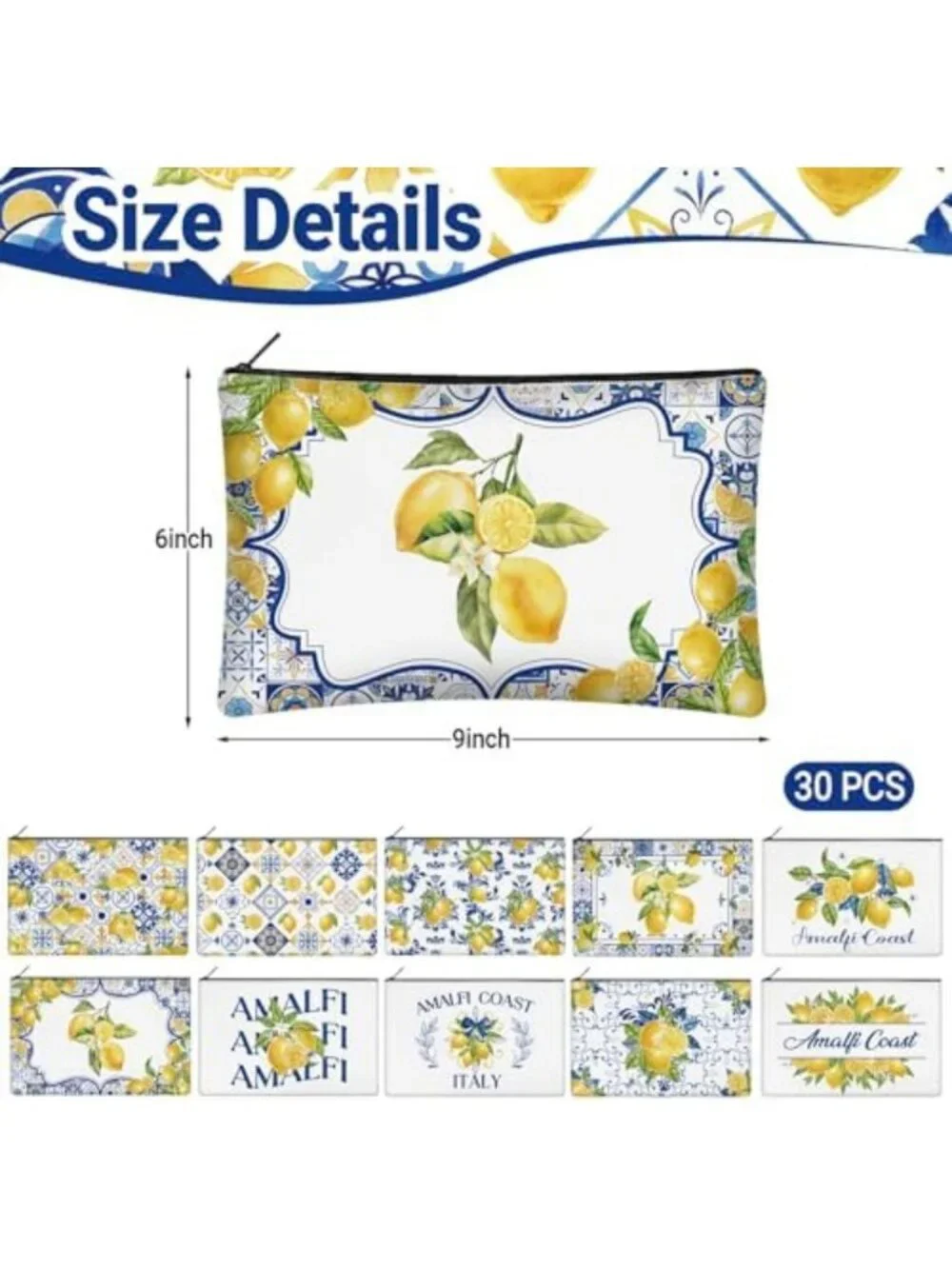 30 Pcs Lemon Canvas Makeup Bags - Zipper Pouches for Travel, Bachelorette Gifts